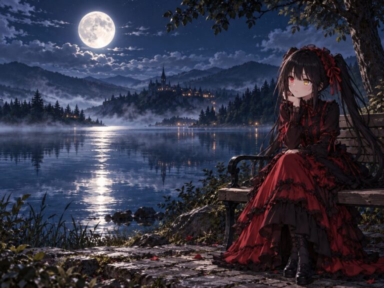 Fondos de pantalla de kurumi lago bajo la luna