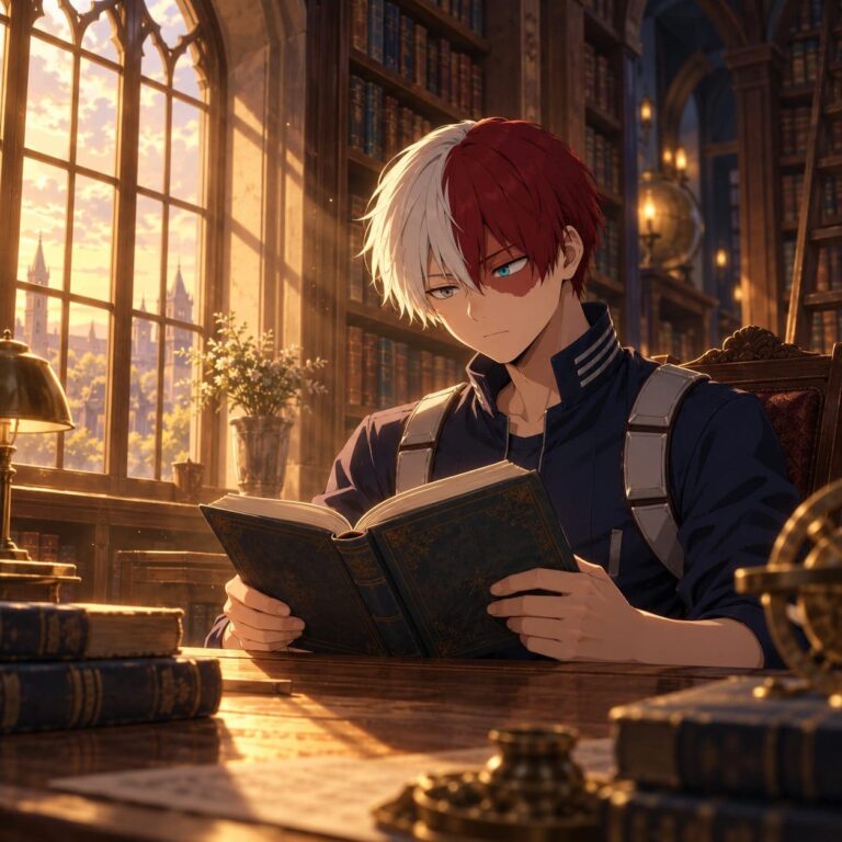 Fondos de pantalla de todoroki lectura en biblioteca