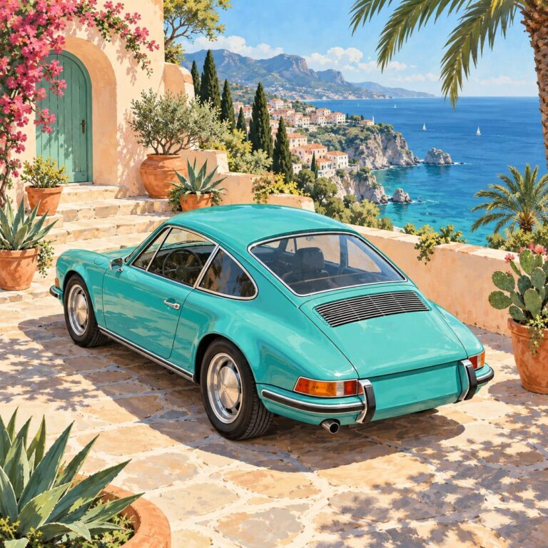 Fondos de pantalla porsche retro ilustrado en pastel