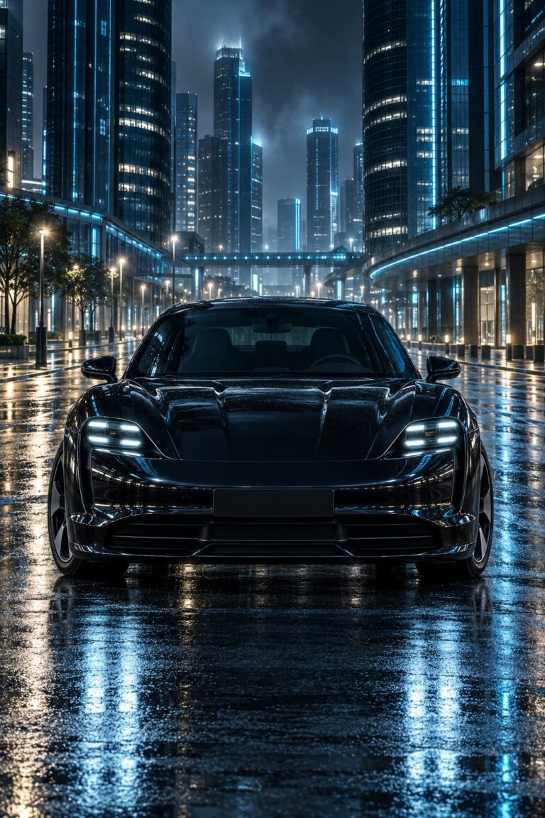 Fondos de pantalla porsche taycan negro ciudad