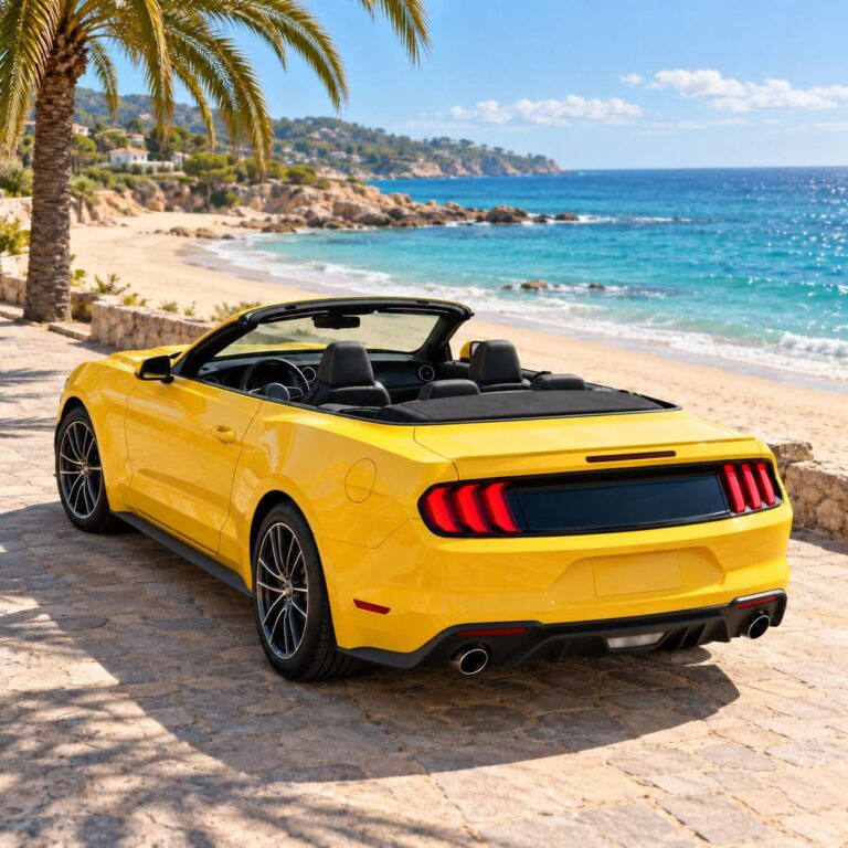 Mustang fondo de pantalla amarillo descapotable playa