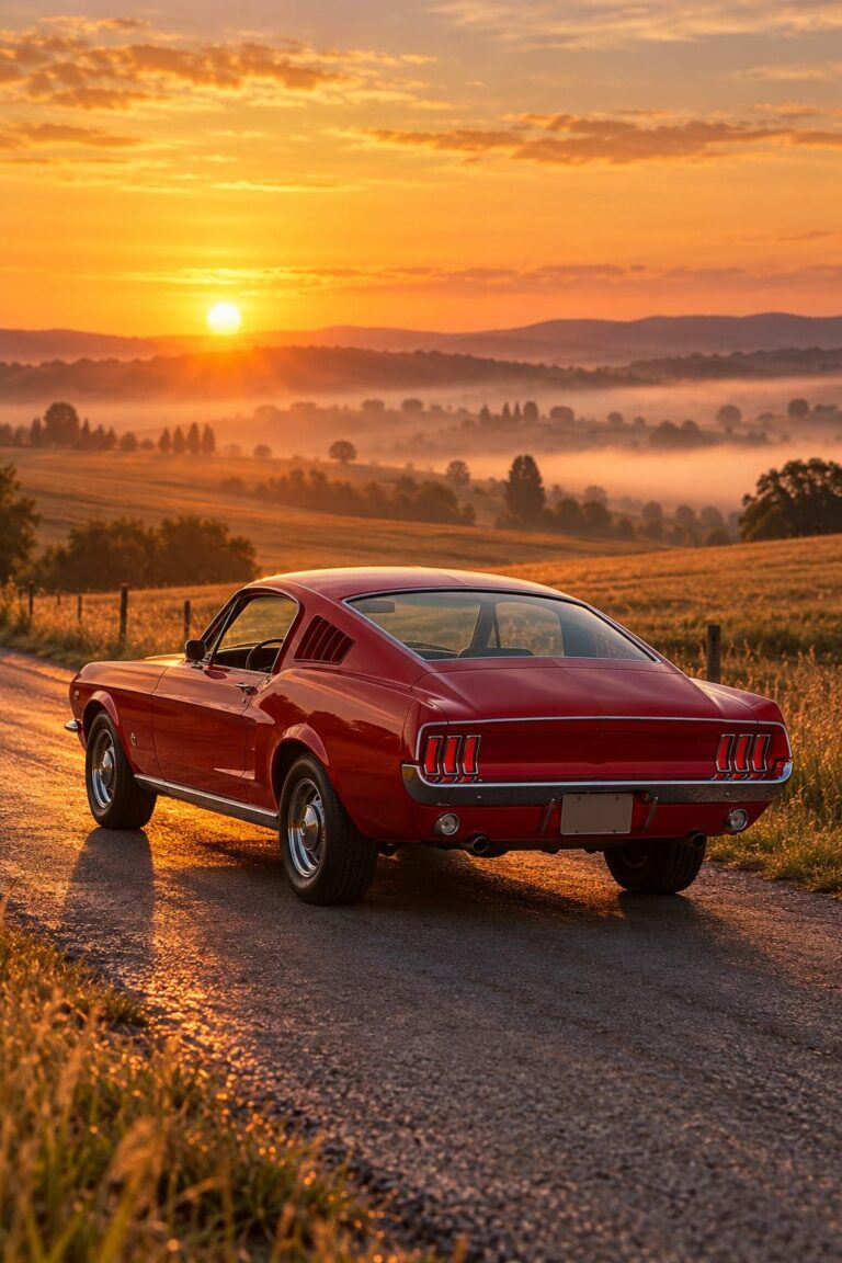 Mustang fondo de pantalla fastback rojo amanecer