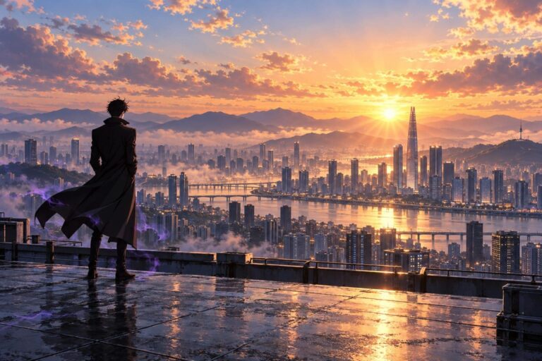 Solo leveling fondo de pantalla amanecer en la ciudad